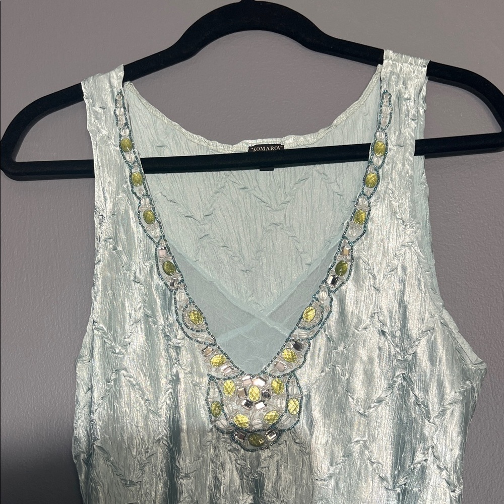Komarov Light blue Green satin & Chiffon Midi Dress with Jacket - Picture 6 of 7